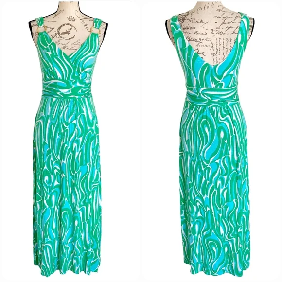 SOLD Lilly Pulitzer Villa green Finders Keepers printed flowy dress sleeveless S - Picture 1 of 11